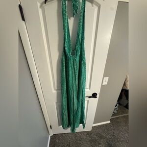 Green Halter Maxi Pant Romper - NWT